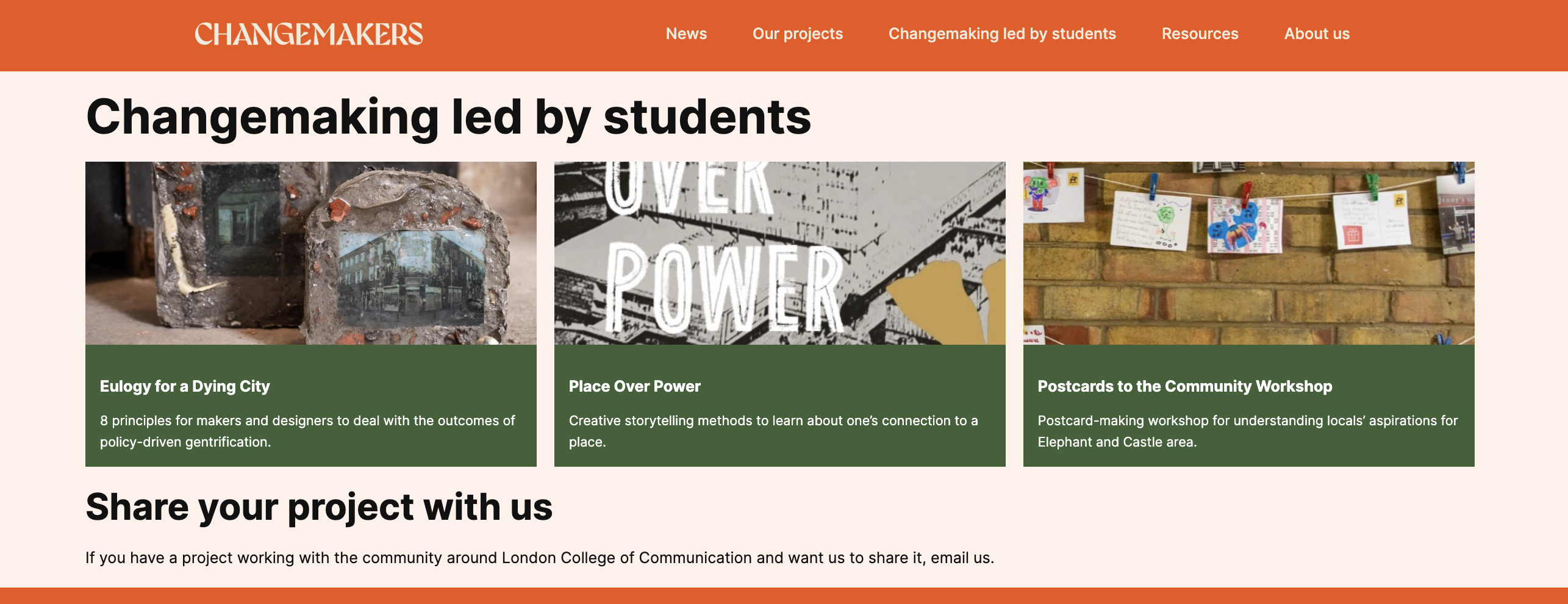 A screenshot of the changemaking-led-by-students archive