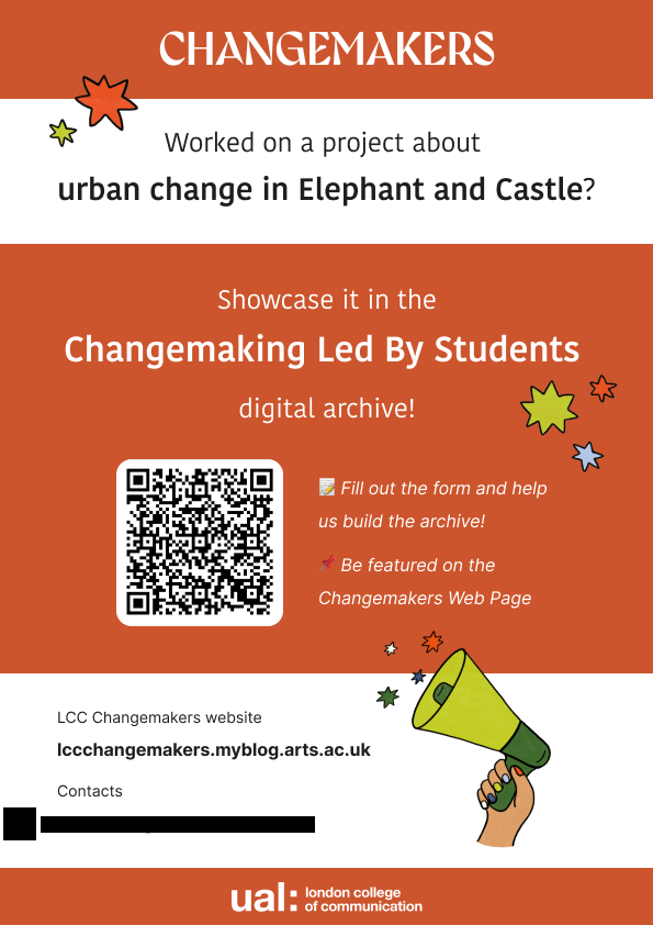 A flyer inviting students to contribute to the Changemaking Led By Students Archive
