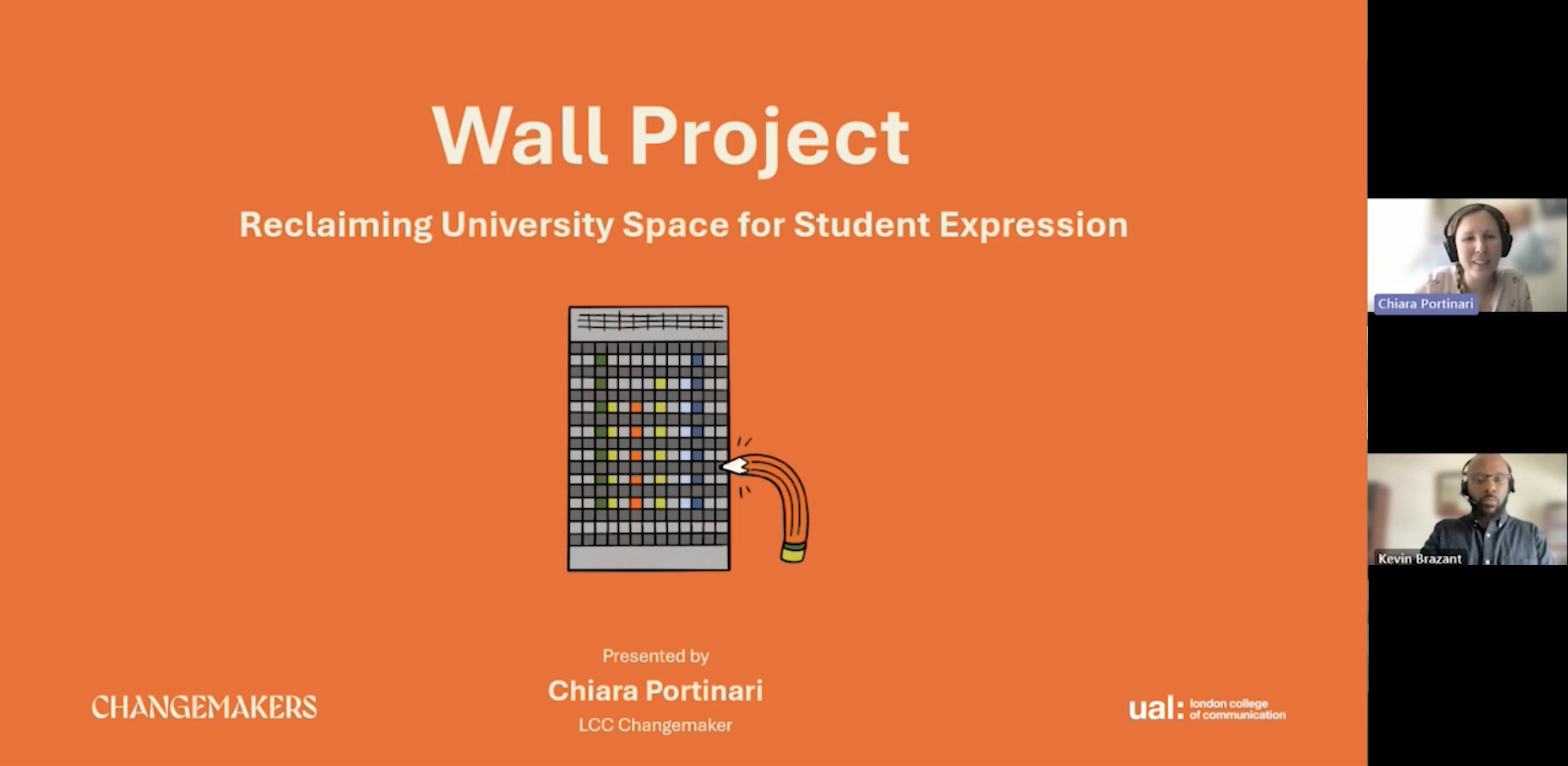 Screenshot of the online presentation where Chiara speaks about The Wall Project.